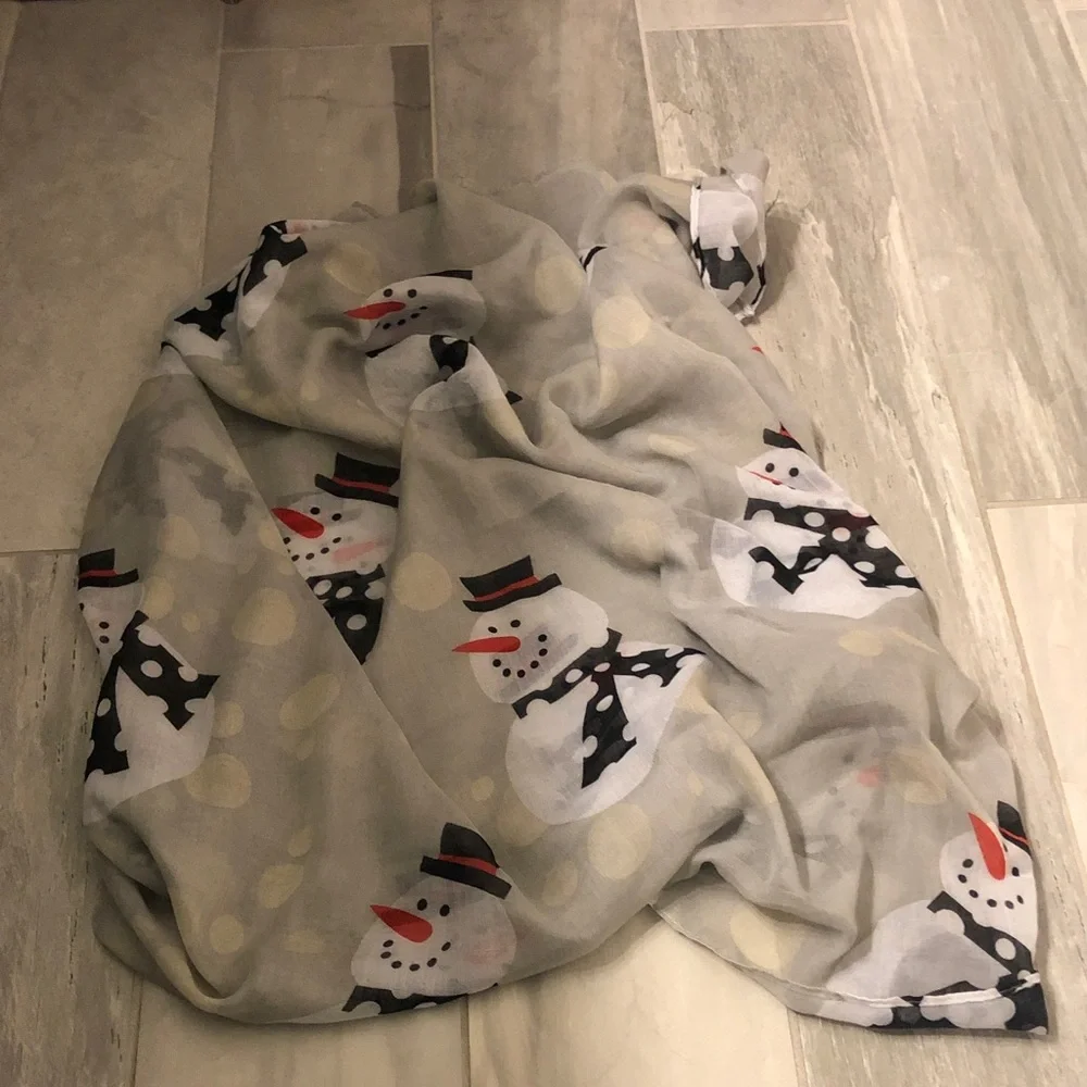 Snowman Print Gray Infinity Scarf